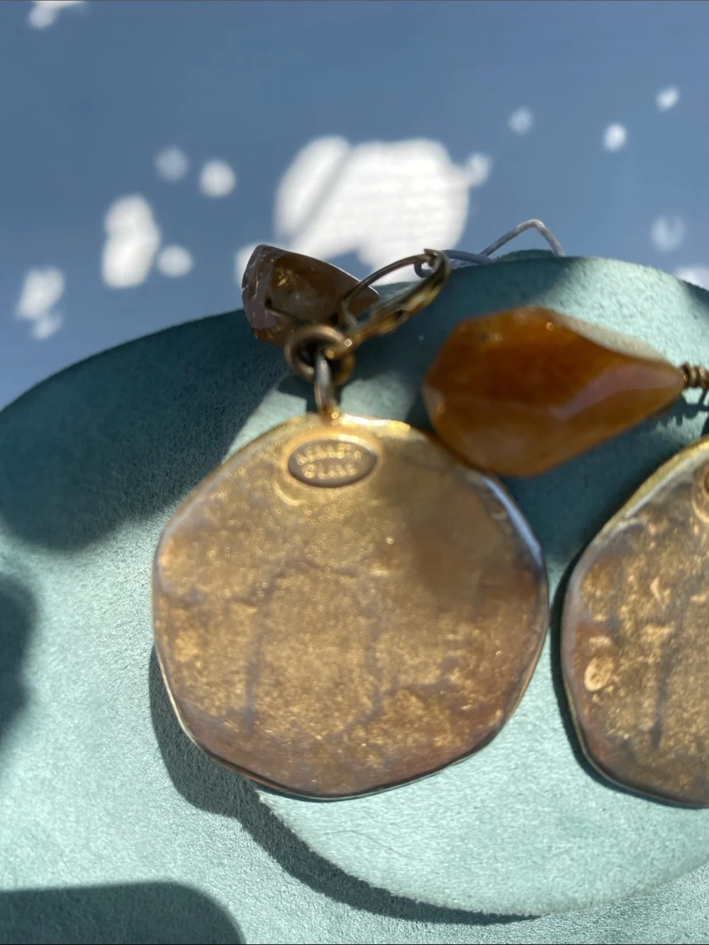 Kenneth Jay Lane Gold-Tone Disc Drop Earrings with Citrine Color Stone